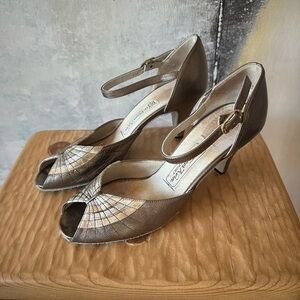 Vintage Peep-Toe Golden Tango Ballroom Dancing Shoes by Werner Kern, size 7